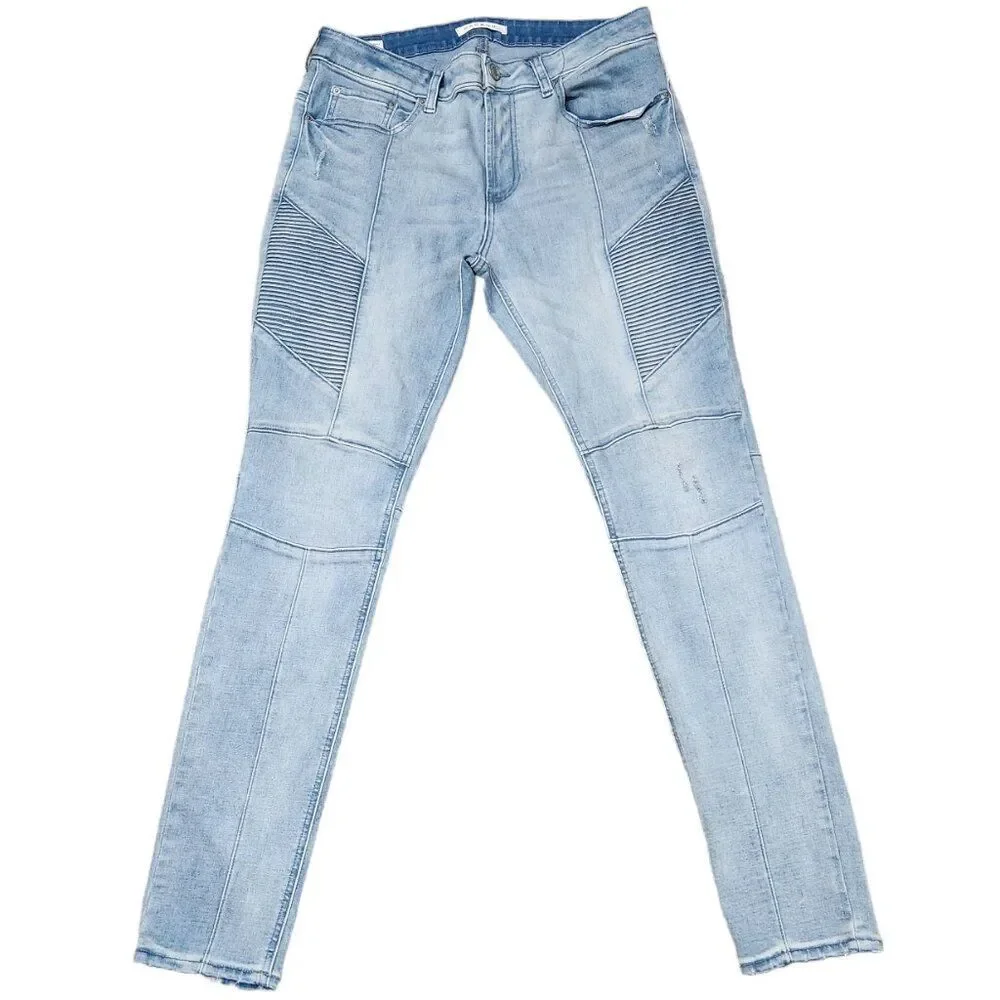 Pacsun Slim Straight Stretch Moto Stacked Skinny Distressed Blue Jeans 32x32